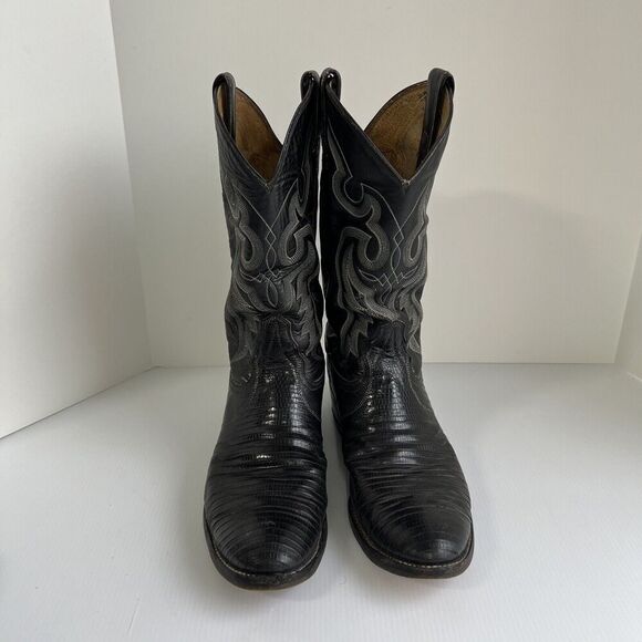 TONY LAMA MEN\'S BLACK LEATHER & LIZARD WESTERN BOOTS Size 9 D USA MADE main image 13